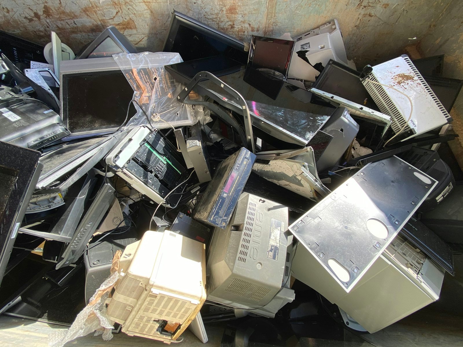 Pile of old computers and e-waste