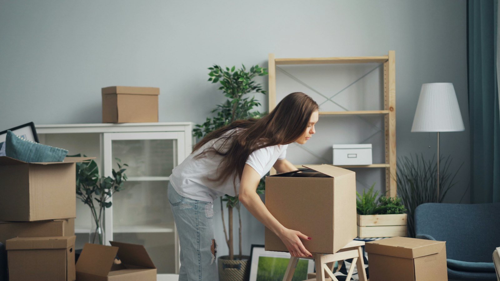 Packing and moving boxes at home